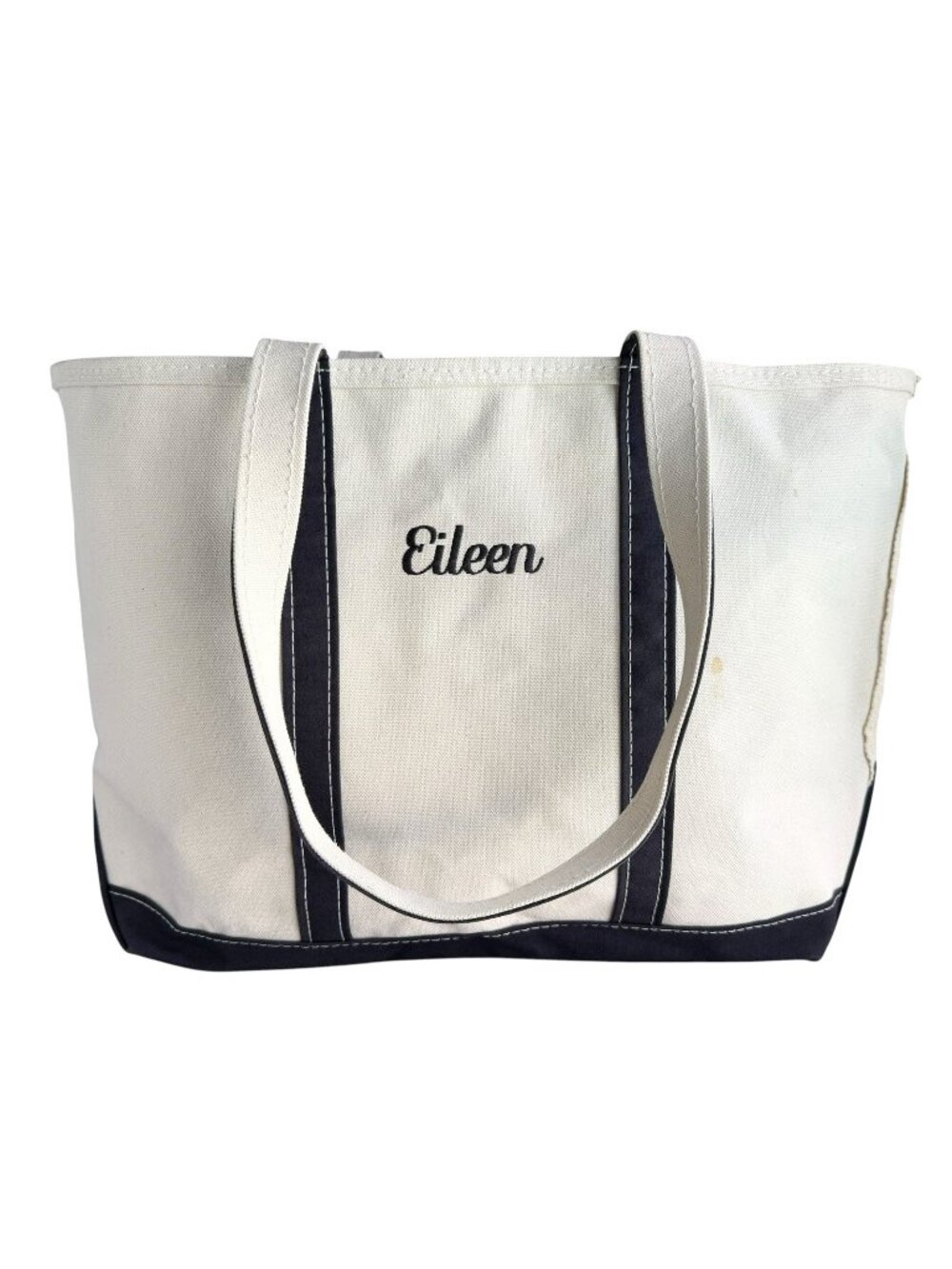 LL Bean Boat and Tote Extra Large XL Black Trim Canvas Bag Zip Top USA 21”x14”
